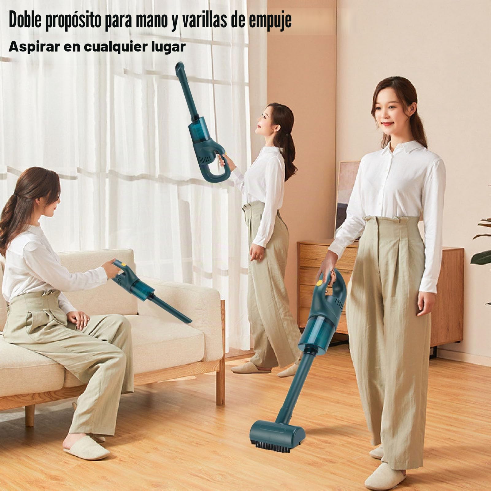Aspiradora de Mano inalámbrica Potente succión, batería de Litio de 1800 mAh, Ligera para la Limpieza de Muebles del hogar y el Coche, con Boquilla y Accesorios.