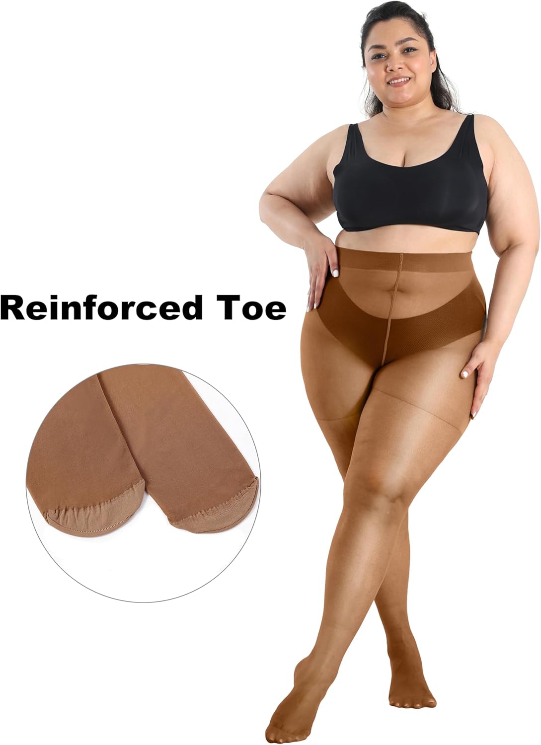 HeyUU Plus Size Sheer Tights for Women, Ultra Thin Pantyhose Reinforced Toes High Waist Stockings XL-4XL - Image 4