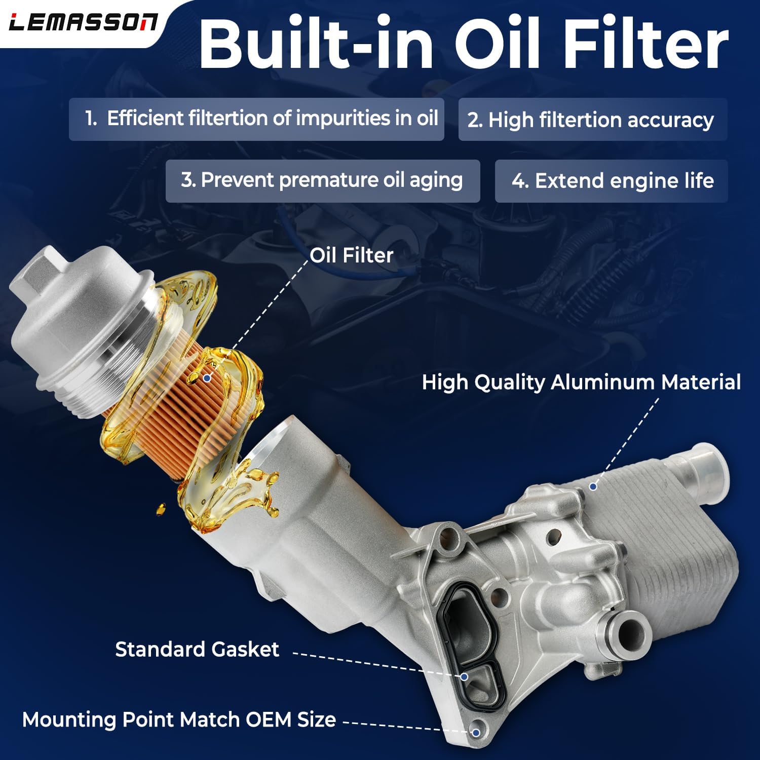 Upgrade Aluminum Engine Oil Cooler Filter Housing Assembly Adapter with Insert, Gasket, Cap Compatible with 2011-2021 Chevy Cruze Sonic Trax, Buick Encore 1.4L Turbo Replace 918-428 55566784 55565388