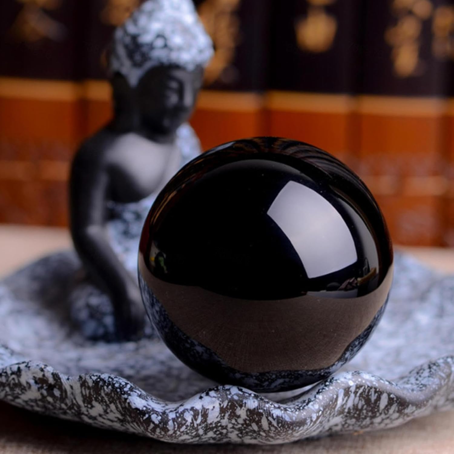 Black Crystal Sphere and Gemstone Ball for, Home Decor, Crystals and Stones,obsidian-13cm