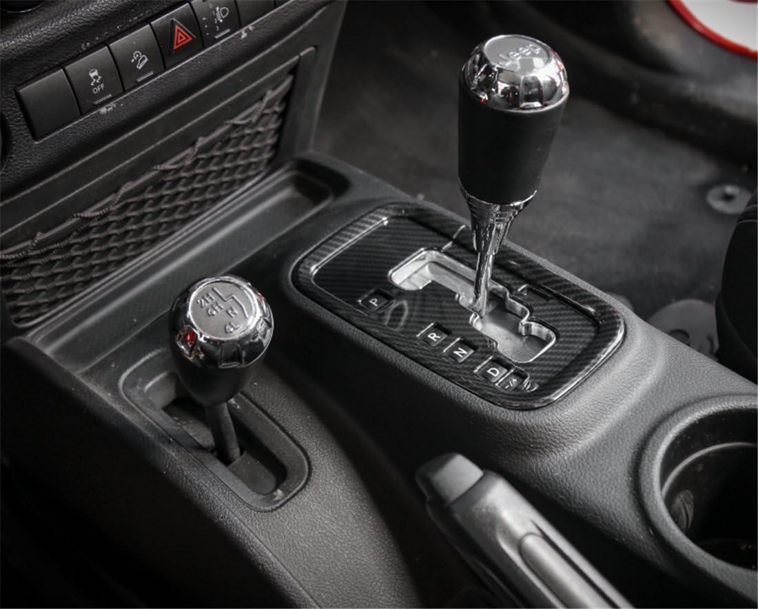 Trim Gear Frame Cover Gear Shift Box Cover for Wrangler 2012-2018 JK JKU Sport Sahara Freedom Rubicon Unlimited Carbon Fiber Look Gear Shift Panel Cover Trim Interior Accessories