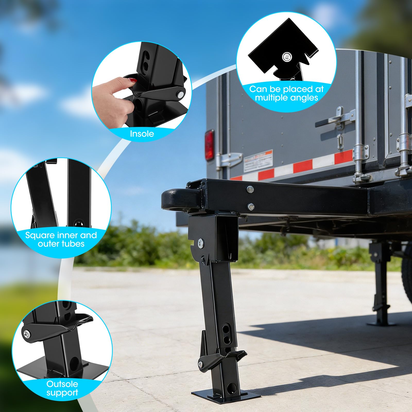 2 soportes para remolque, 450 kg, gato hidráulico, capacidad de carga de 1000 LB, soportes de remolque, acoplamiento antibalancín, soportes para autocaravanas, hierro exquisito acabado