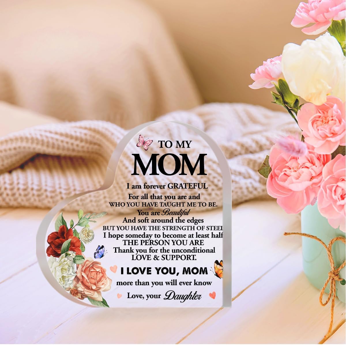 Mom Plaque,Mom Gifts from Daughter Son,Thank You Gifts for Mother Birthday Christmas Mother's Day,I am Grateful Forever Acrylic Heart Plaque A502 - Image 6
