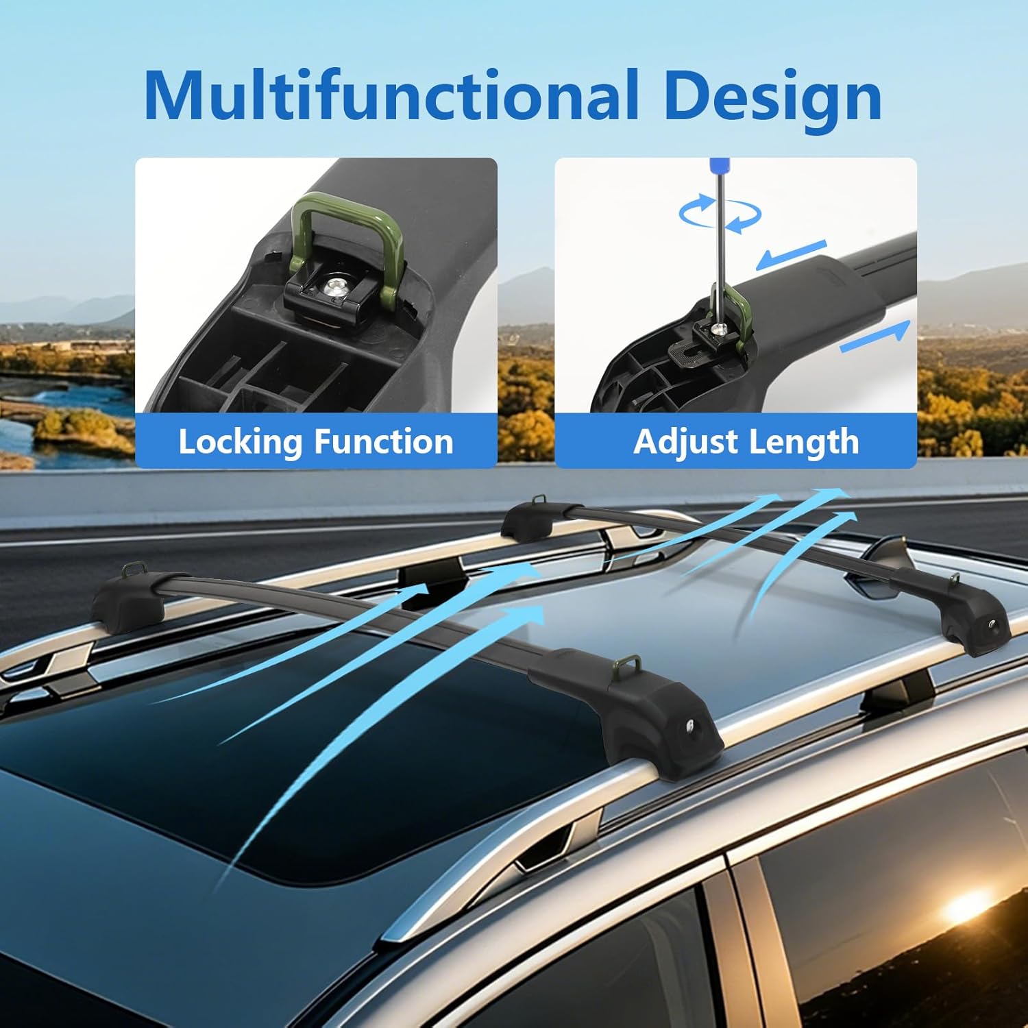 Roof Rack Cross Bars Compatible with Subaru Forester 2014-2026, 300 LBS Anti-Theft Lockable Roof Rack Cross Bars with Folding Hooks, Aluminum Cargo Racks for Kayak, Luggage, Bike, Snowboard