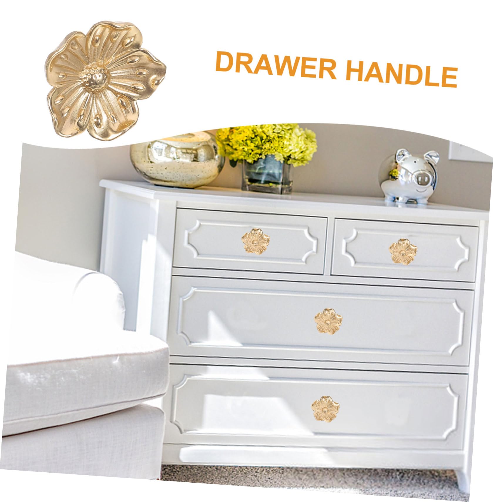 Pomello Decorativo in Ottone a Fiore per Cassetti e Mobili | Finitura Oro, Singolo Foro, Stile Europeo Retrò, per Bagno e Ufficio, Forma Elegante e Delicata