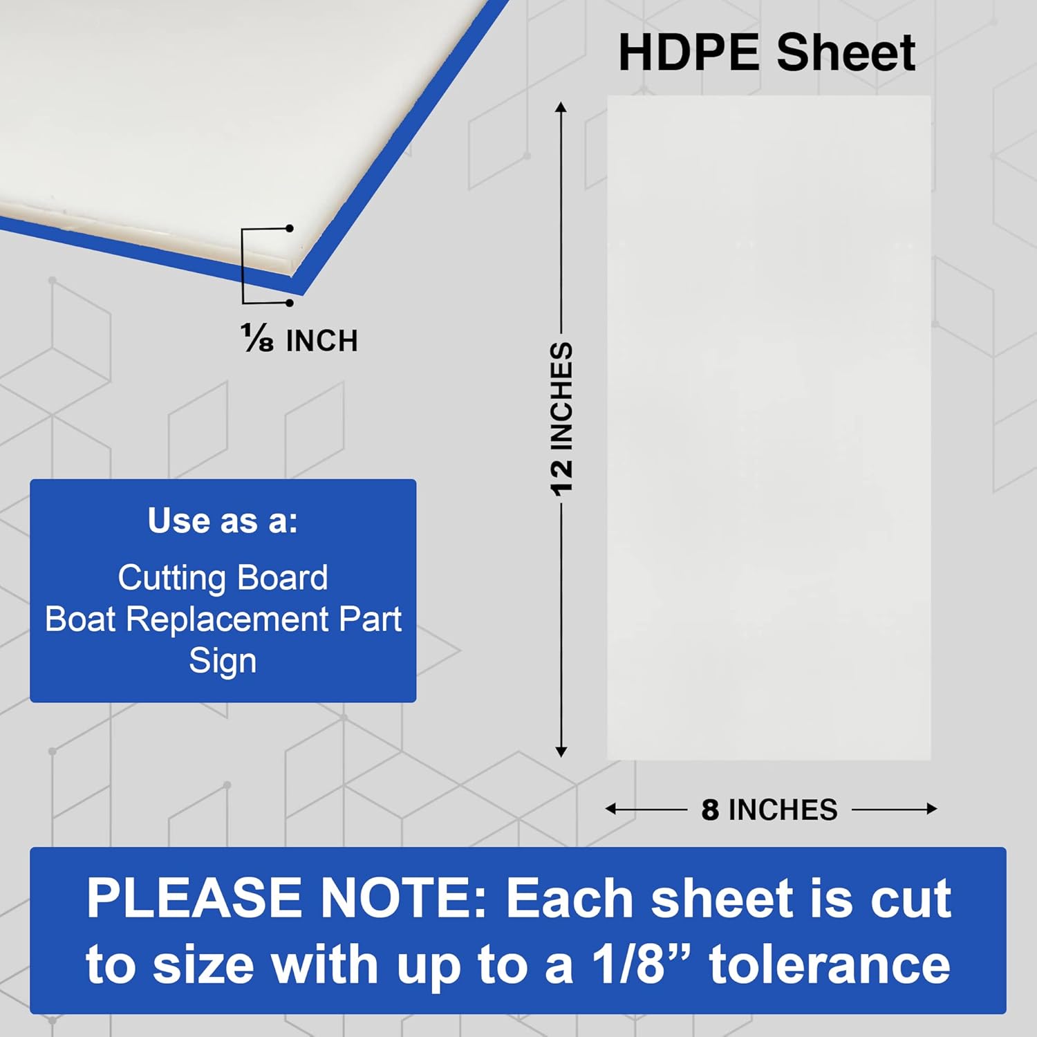 Duco USA-Made HDPE Sheet 1/8 Inch Thick 8" x 12" - 8 Pack of White HDPE Plastic Cutting Board Plastic Sheet for Kitchen, Signs, Crafts, Shelf Board, and Dishwasher Friendly