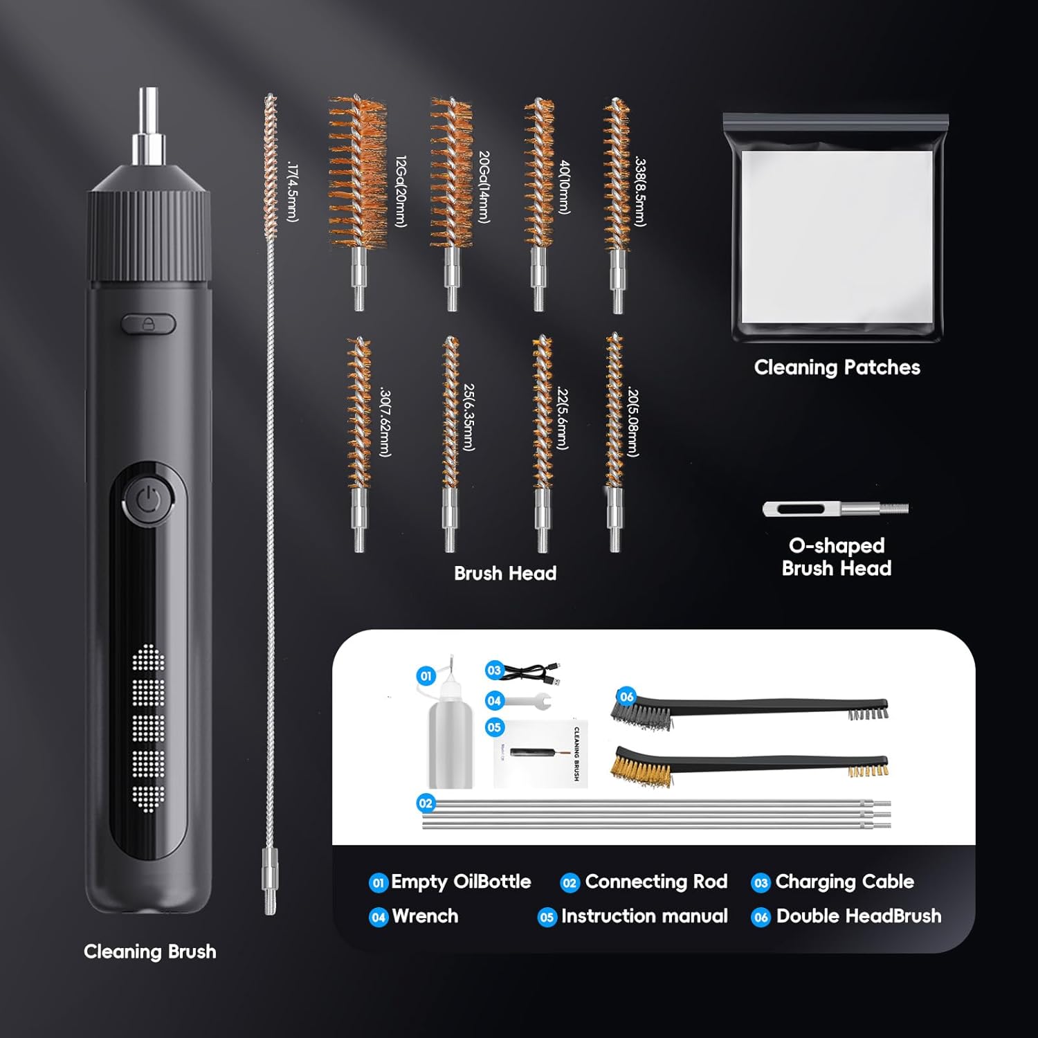 Electric Gun Cleaning Brush Universal Supplies for Rifles Handgun Shotgun Pistol Airgun Cleaning Brushes with 2000mAh Rechargeable Battery, All Calibers Gun Brushes Accessories Gift