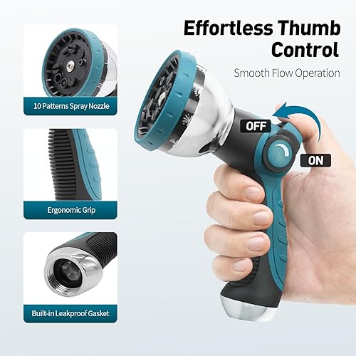Garden Hose Nozzle, Hose Sprayer Nozzle with 10 Spray Patterns, Thumb Control On Off Valve, High Pressure Metal Water Hose Nozzle for Car Wash, Plants, Pets & Outdoor Cleaning, Orange - Thumbnail 4