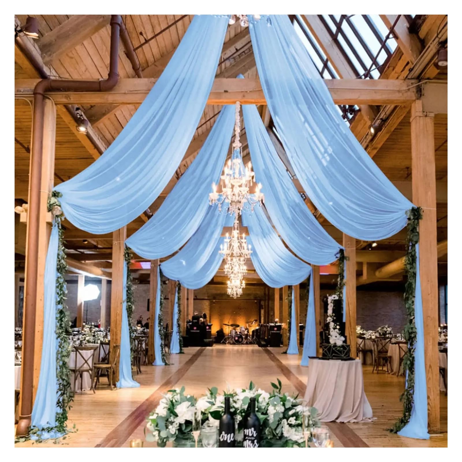 Rideaux de Plafond Blancs pour Habiller Grand Volume Salle de Réception Mariage