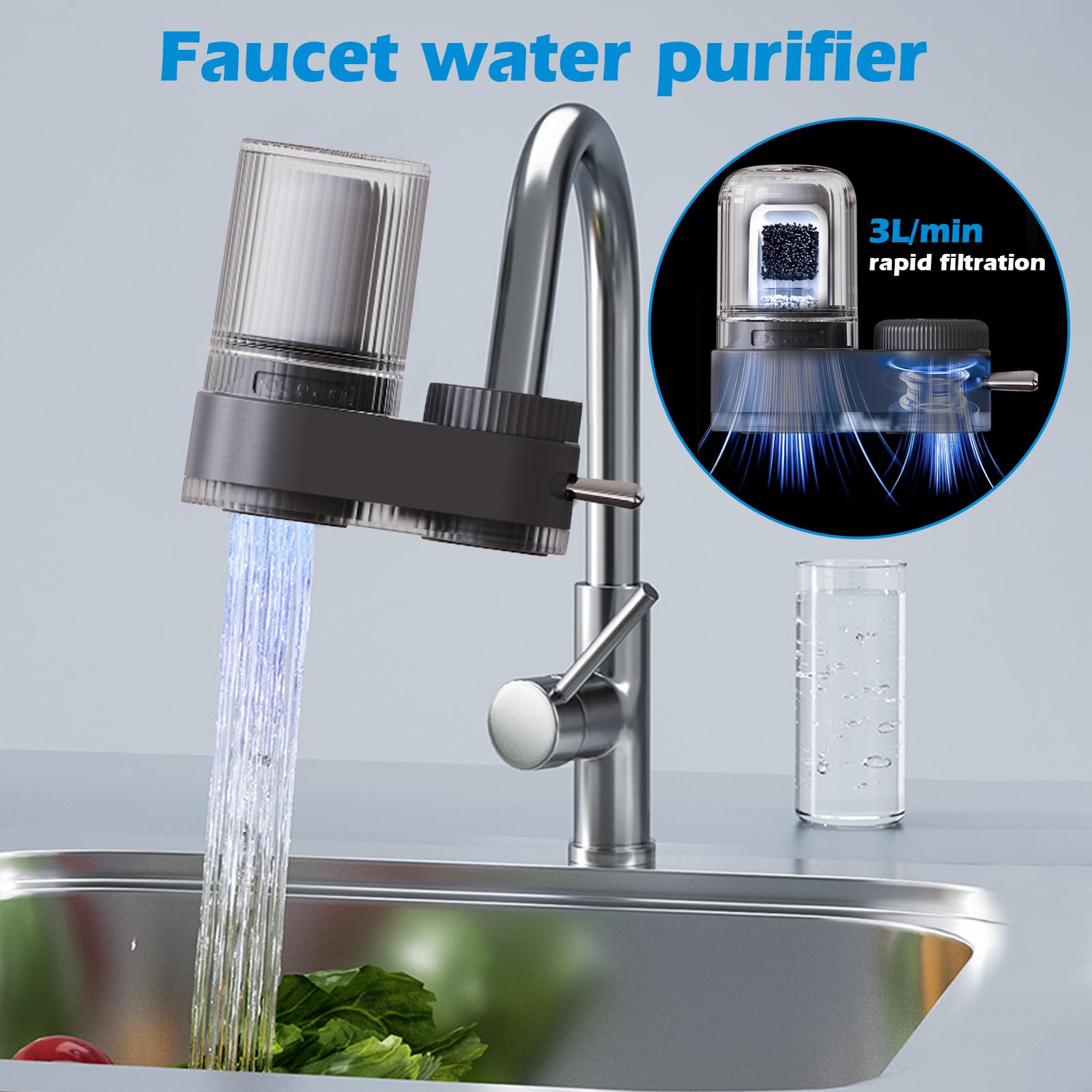 Faucet Water Filter, 7- Layer Filtration Pressurized Tap Purifier with Ceramic Filter - Image 2