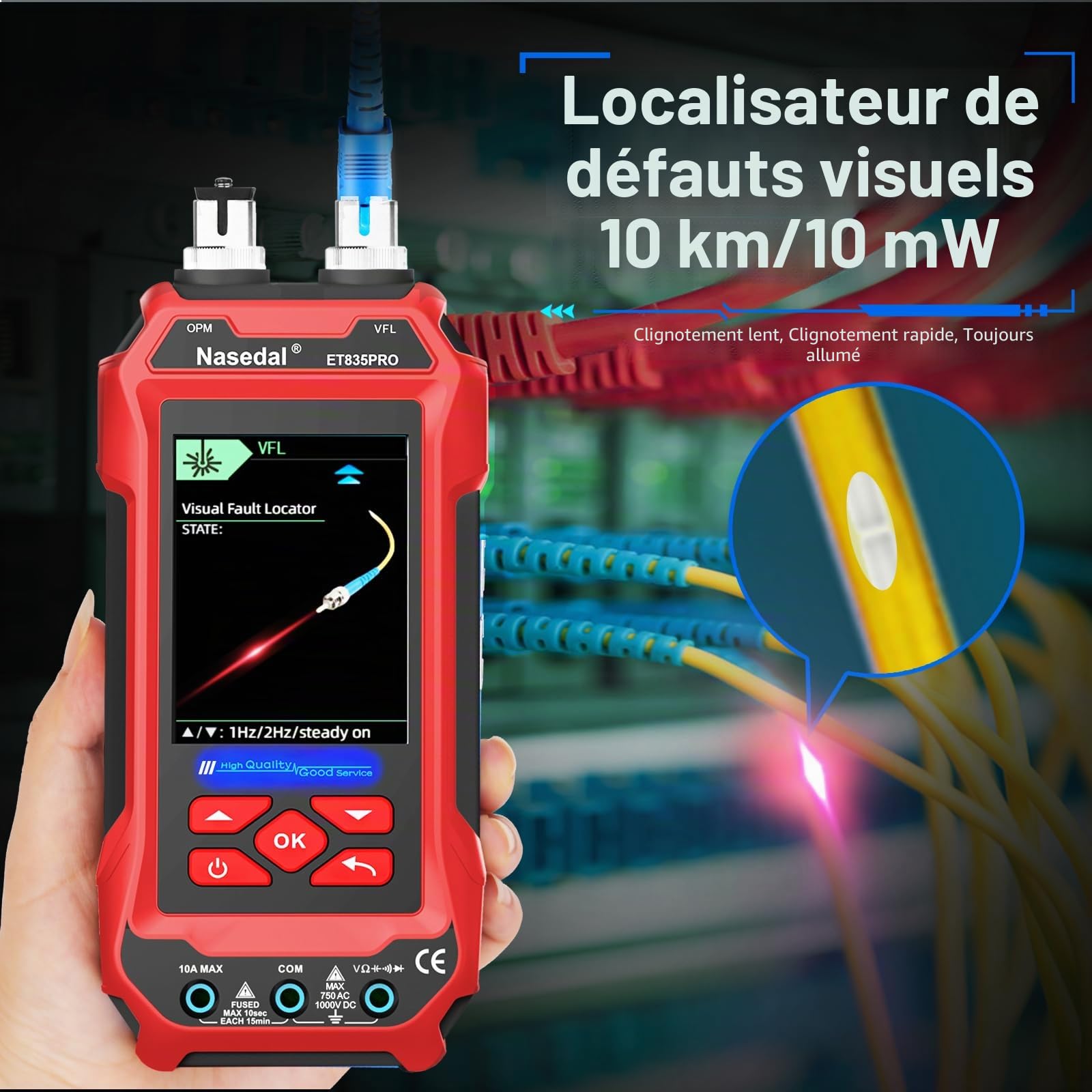 Testeur de Câble Réseau Compteur de Puissance Optique Multimètre VFL 4 EN 1, Traqueur de fil RJ45 CAT5 CAT6 CAT7 CAT8 Test UTP STP QC Longueur du Câble Scan Mapping Port Flashng Testeur POE