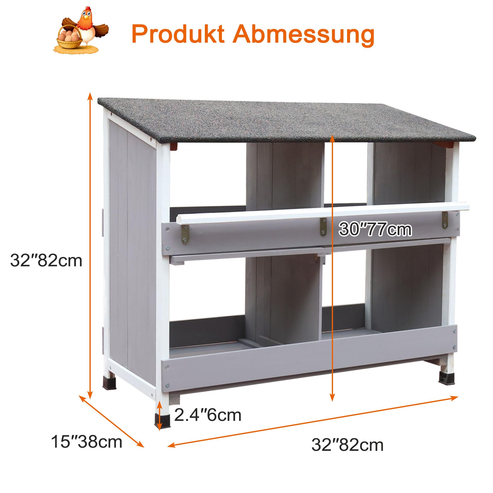Nido para pollos, con base inclinada, con orificios de ventilación, fácil limpieza, 4 compartimentos, 79 x 52 x 43,5 cm, cámara de puesta