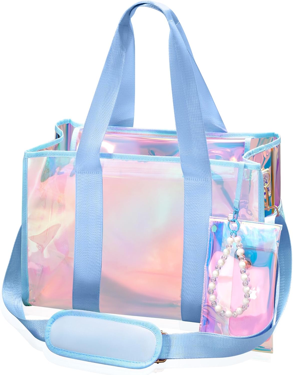 Beach Bag 26L Large Iridescent Waterproof Beach Tote Bag for Women with Zipper & Phone Pouch Sand/Tip-Proof Crossbody - Image 7