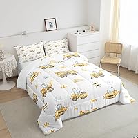 Vista 6 de Feelyou Juego de ropa de cama de excavadora amarilla de dibujos animados en construcción, juego de edredón para niños y niñas, decoración