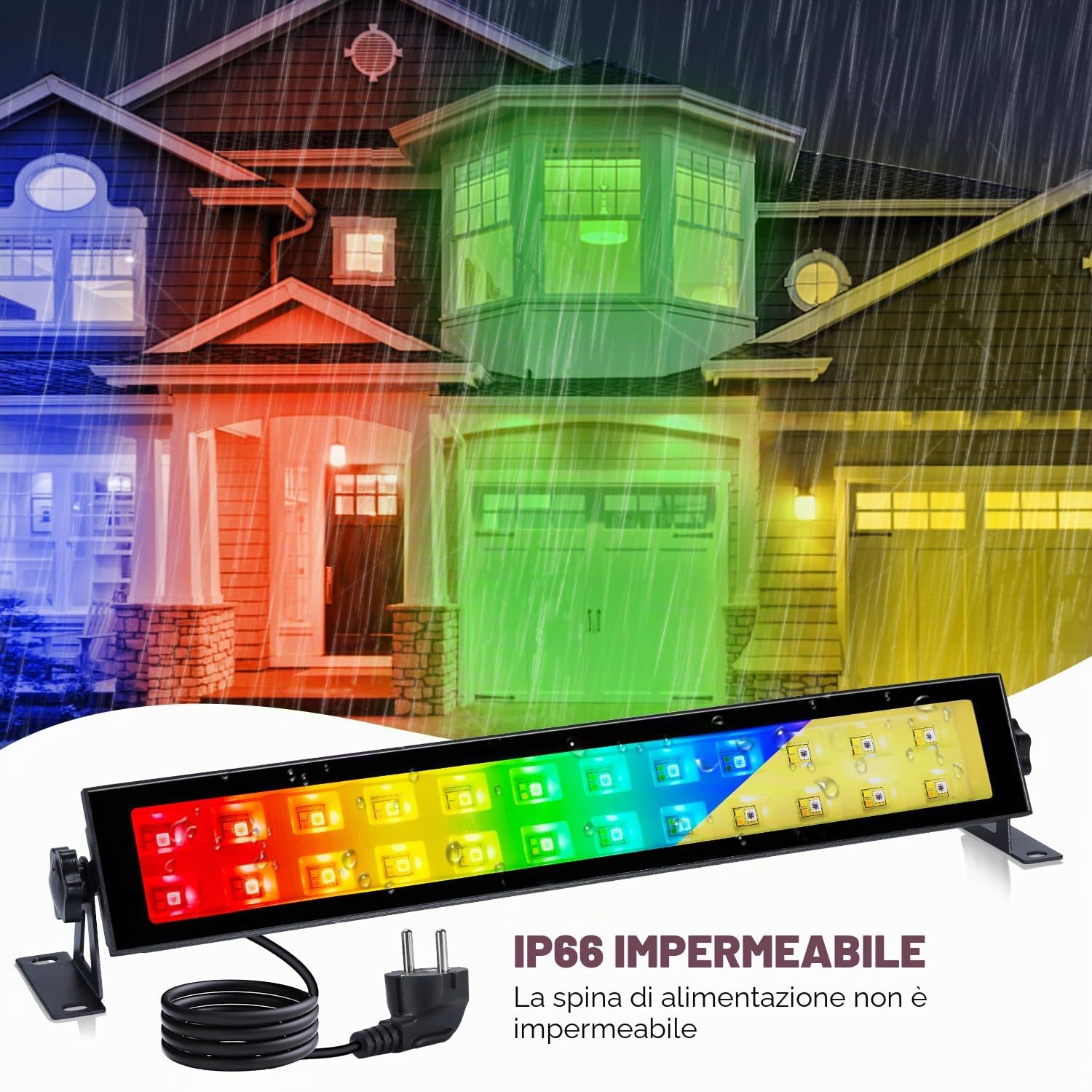 VAYALT 2 faretti LED RGB da 48 W RGB da parete con controllo APP Bluetooth e barra LED dimmerabile, IP66, impermeabili, per DJ discoteca, giardino, Halloween (bianco caldo + luce fredda)