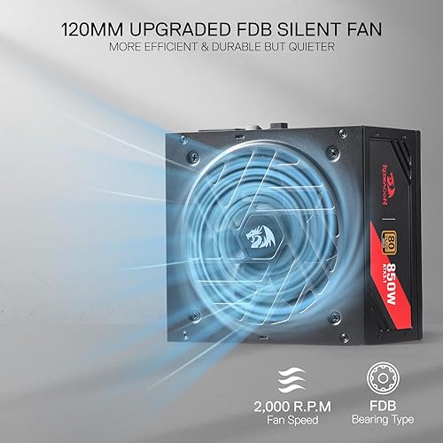 Miniatura 51 de Redragon Fuente de alimentación RGPS-850W 80+ Gold de 850 vatios con ATX 3.1 y PCIe 5.1 totalmente modular, cable de 12VHPWR incluido, condensadores