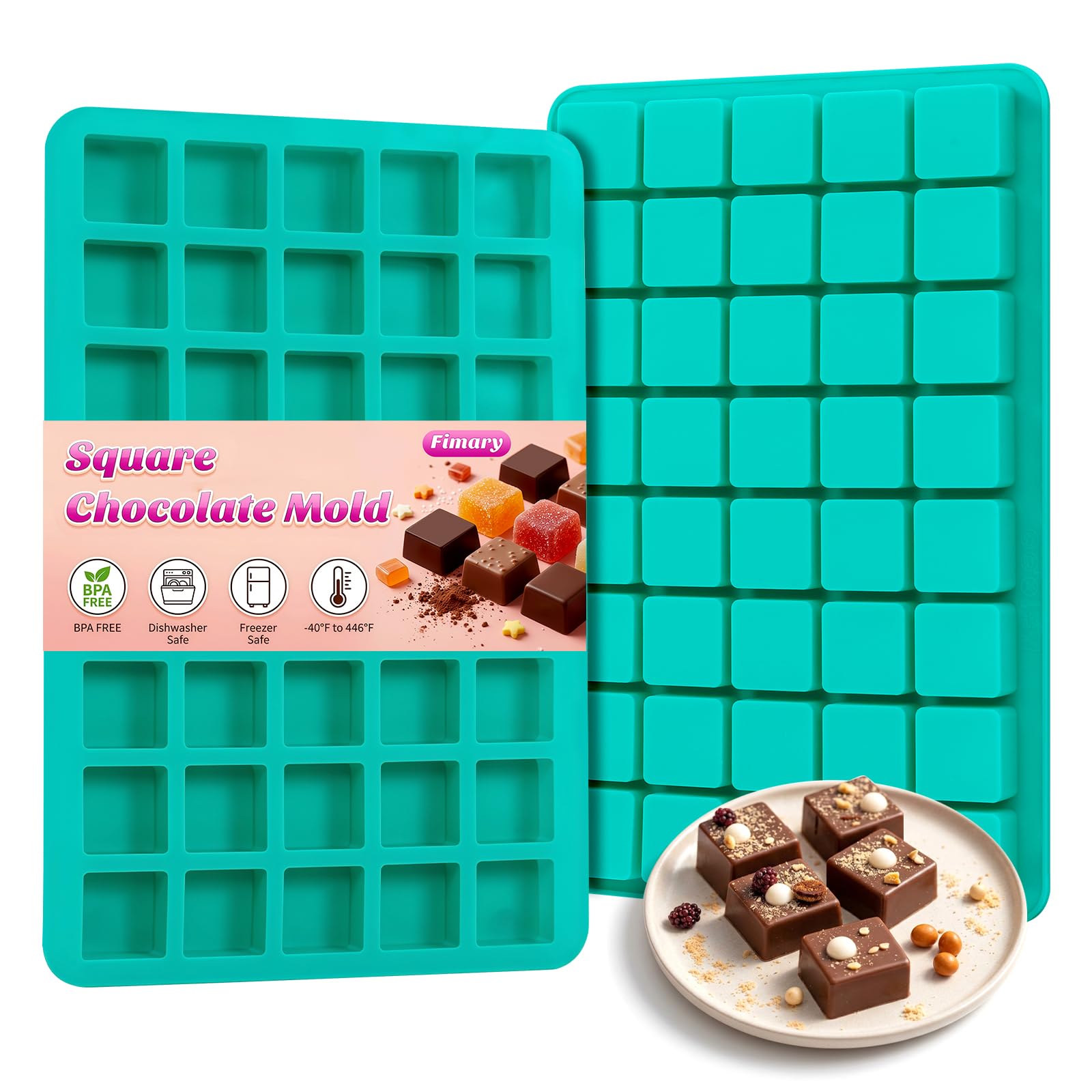 Square Caramel Molds 40-Cavity Chocolate Truffles Candy Molds Ice Cube Tray, Pralines, Jelly Molds 2 Pack