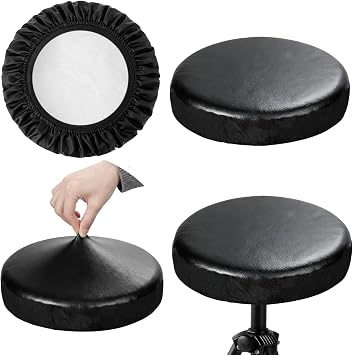 2Pcs Barstool Cover Round with Elastic, PU Chair Cover Round for Home, Bar, Hotel, Market