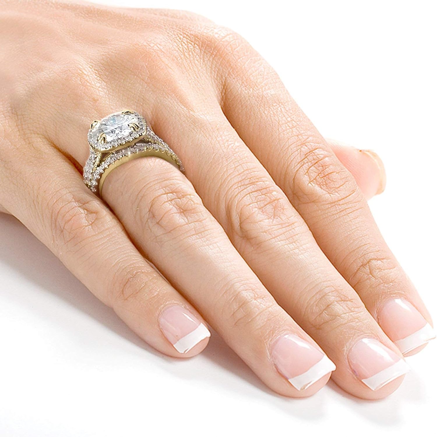 Kobelli Round Forever One Moissanite Cushion Halo Bridal Wedding Set 4 CTW 14k Yellow Gold, 7 - Image 8