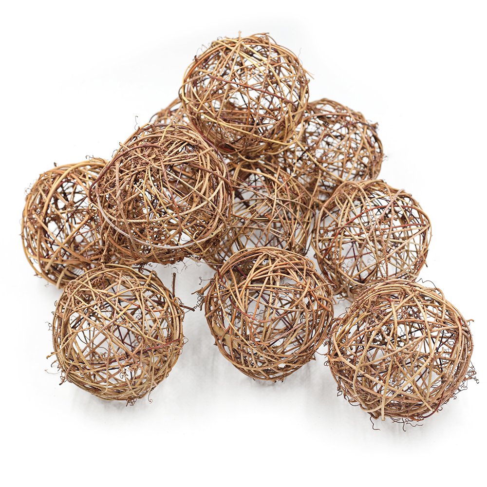 Lot de 12 boules en rotin naturel à suspendre - 7,6 cm - Remplissage de vase pour loisirs créatifs, fête, décoration de table de mariage, accessoires d'aromathérapie