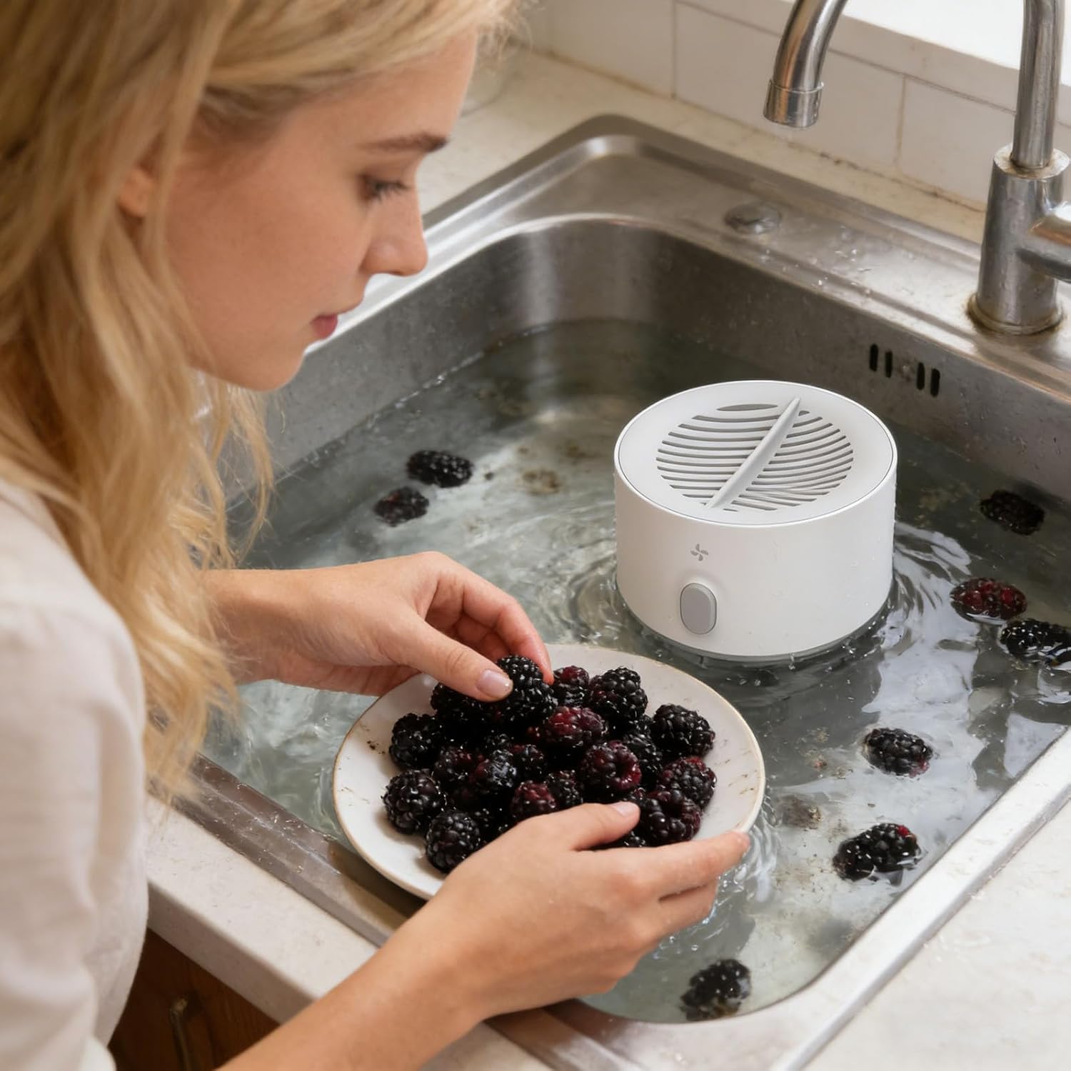 Portable Fruit and Vegetable Purifier, Waterproof Food Cleaner, Automatic Cleaning Machine with Magnetic Charging for Home Travel Camping (Color-White)