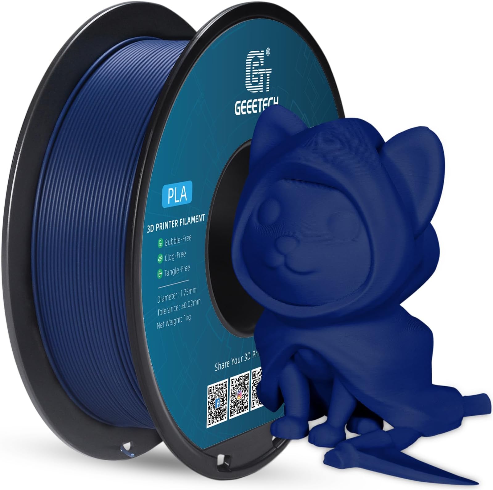 GeeetechMatte PLA Filament 1.75mm,Navy Blue PLA Matte 3D Printer Filament 1kg Spool (2.2lbs),Dimensional Accuracy +/- 0.02 mm,1.75 PLA Filament Matte 3D Printing Filament