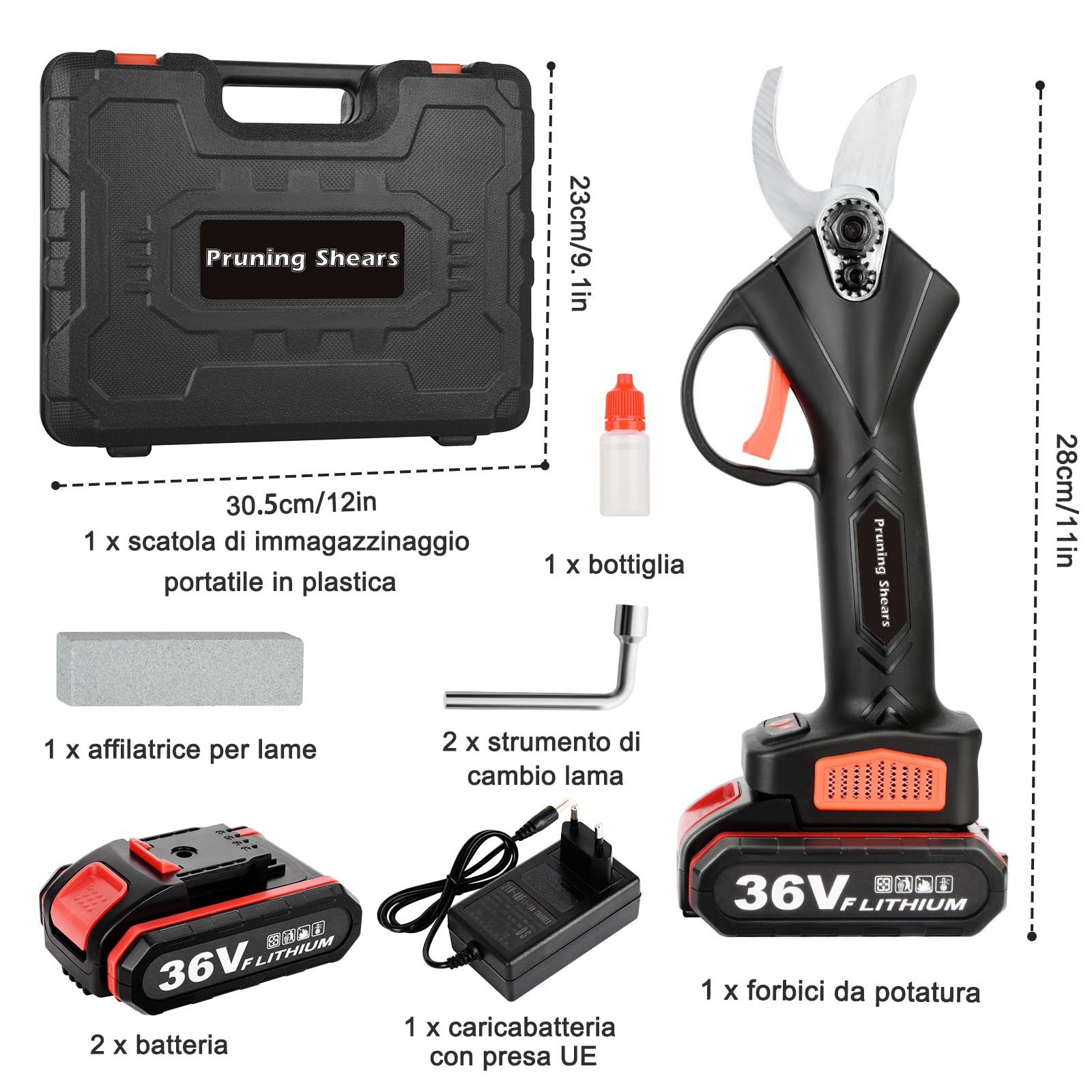 Forbici e Cesoie per Potatura 30mm con 2 Batterie | Forbici Potatura Elettriche, Forbici Giardinaggio Portatile Strumento Cordless Professionale per Albero Rami Arbusti