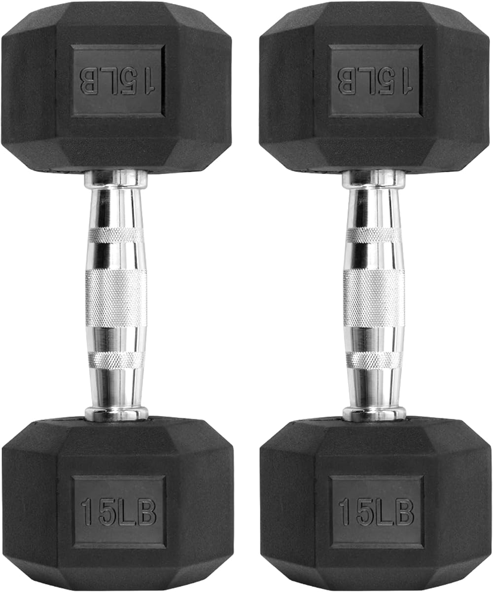Rubber Coated Hex Dumbbells, Anti-Roll Hand Weights Set of 2, Non-Slip Ergonomic Handle Low Odor for Home Gym