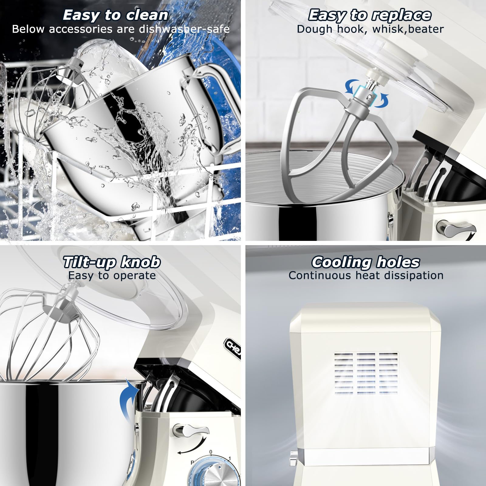 CHeflee Impastatrice Planetaria 2000W Impastatrice Professionale,7,2 L Ciotola in Acciaio inox,6 Velocità,Ad Coperchio Antipolvere con,Sbattitore,Frusta,Gancio Per,Alta Potenza Multifunzione Mixer ﻿