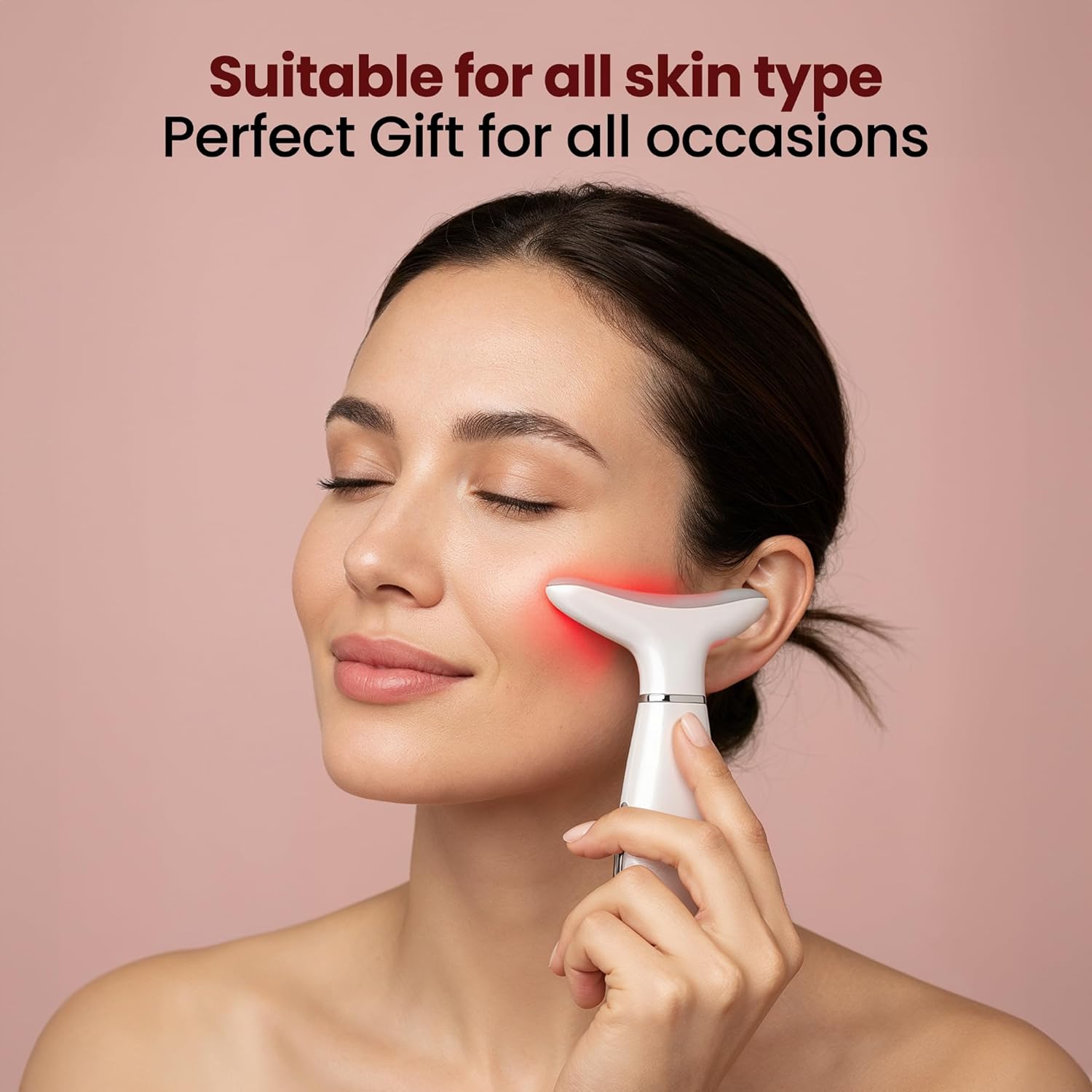 KLY Beauty Face & Neck Massager – 7-Color LED Light Therapy Device with Soothing Heat & Vibration for Relaxation and Skin Rejuvenation – White