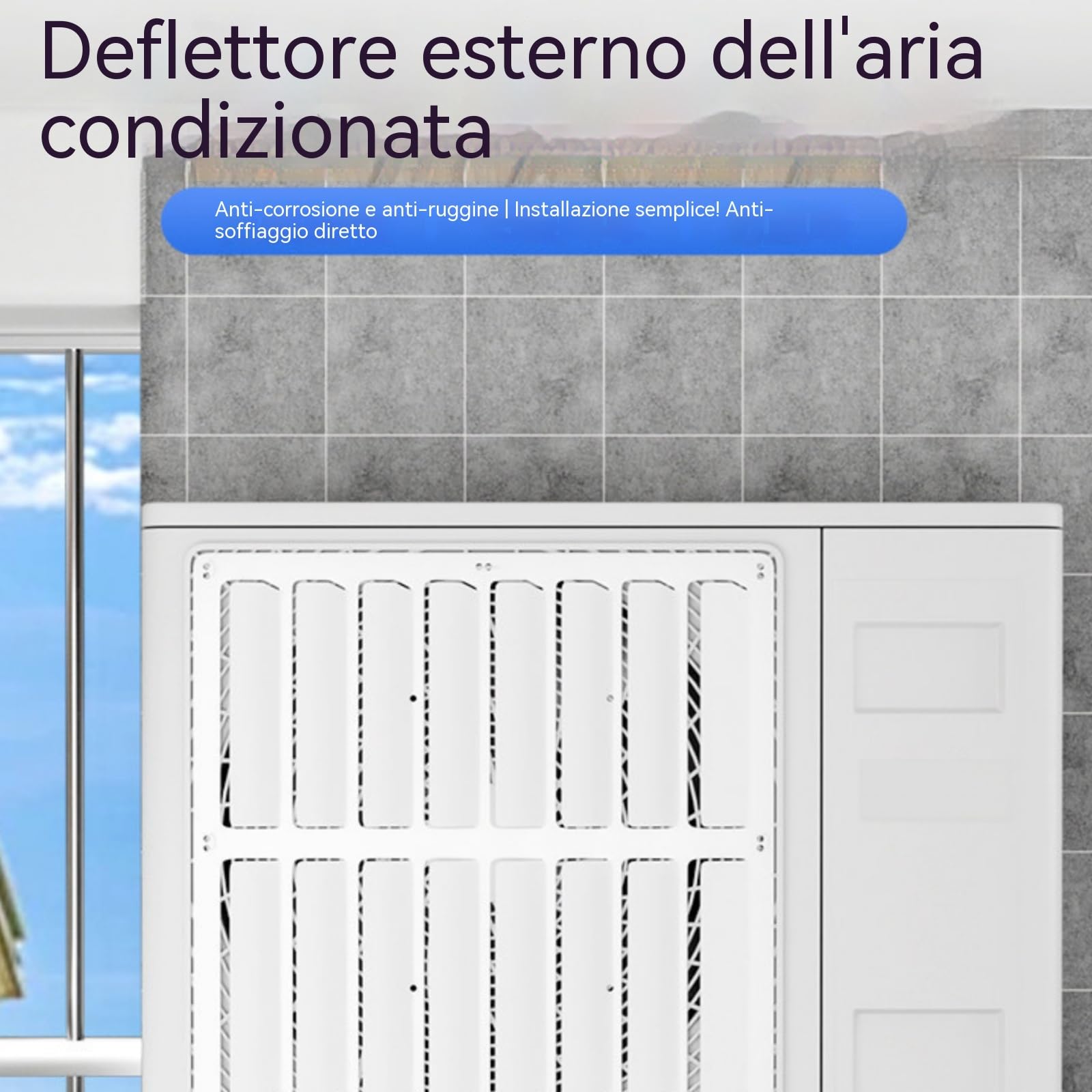 Deflettore d'aria per condizionatori esterni, quadrato, in acciaio inox, deflettore di uscita dell'aria per aria condizionata esterna, griglia di protezione contro l'aria diretta (50cm)