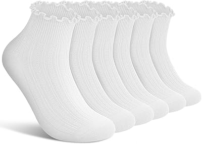 wernies Ruffle Socks Womens 6 Pairs，Cute Ankle Lettuce Edge Frilly Crew Socks