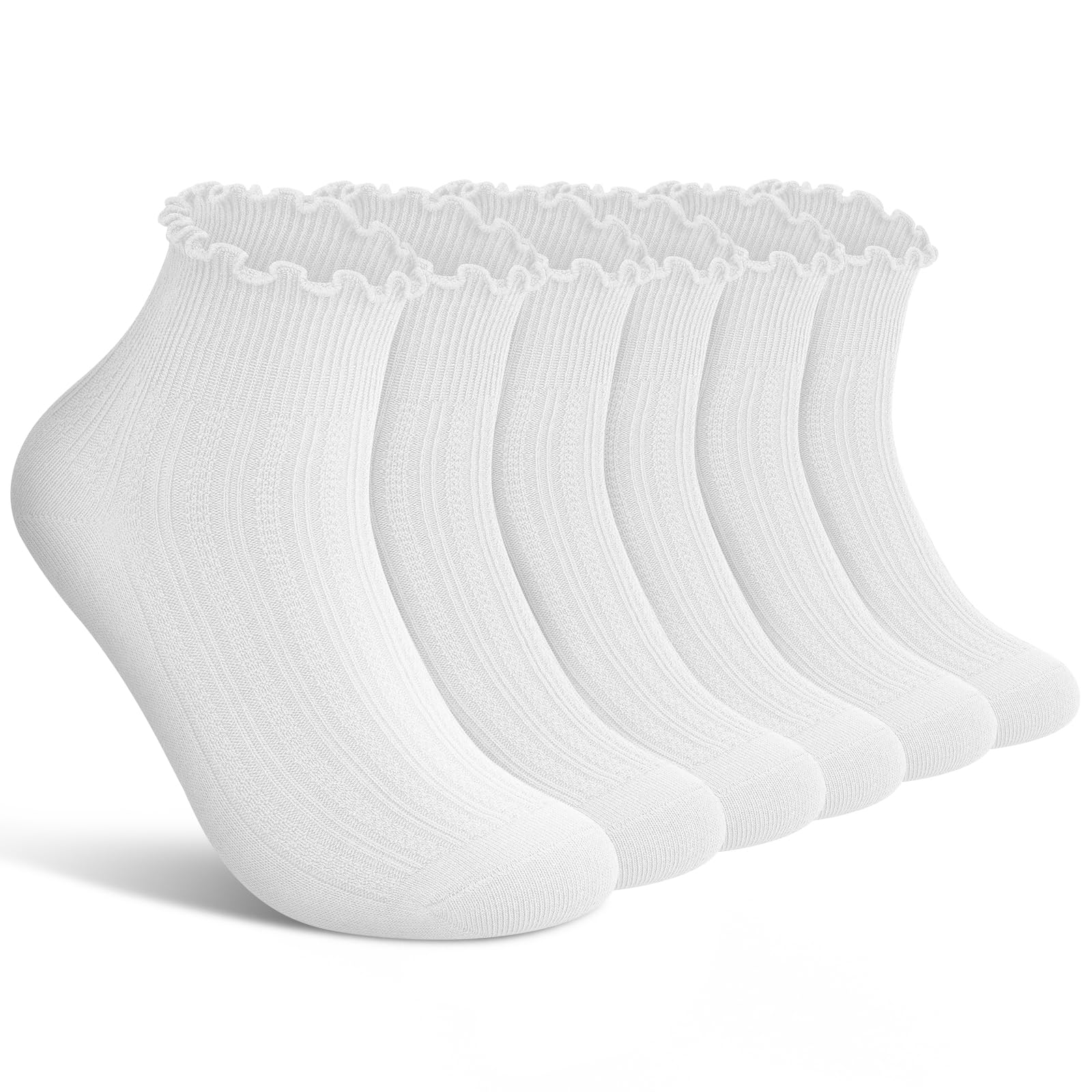Photo 1 of wernies Ruffle Socks Womens 6 Pairs?Cute Ankle Lettuce Edge Frilly White Crew Socks 9-12