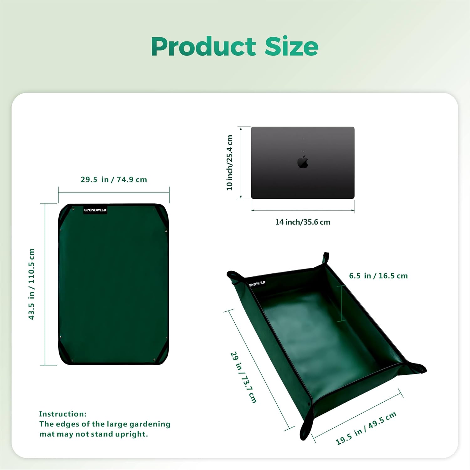 43.5"x29.5" Plant Transplanting Mat - Thickened Waterproof Potting Mat, Succulent Gardening Mat, Portable Repotting Mat for Mess Control (PVC-Green) image 2