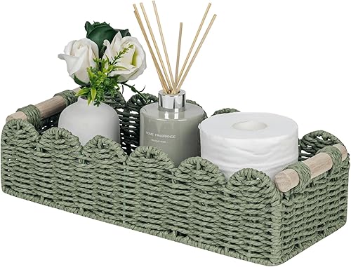 Miniatura 14 de CubesLand Cesta de almacenamiento de papel higiénico con borde festoneado de cuerda de papel, pequeña sala de estar, decoración de dormitorio