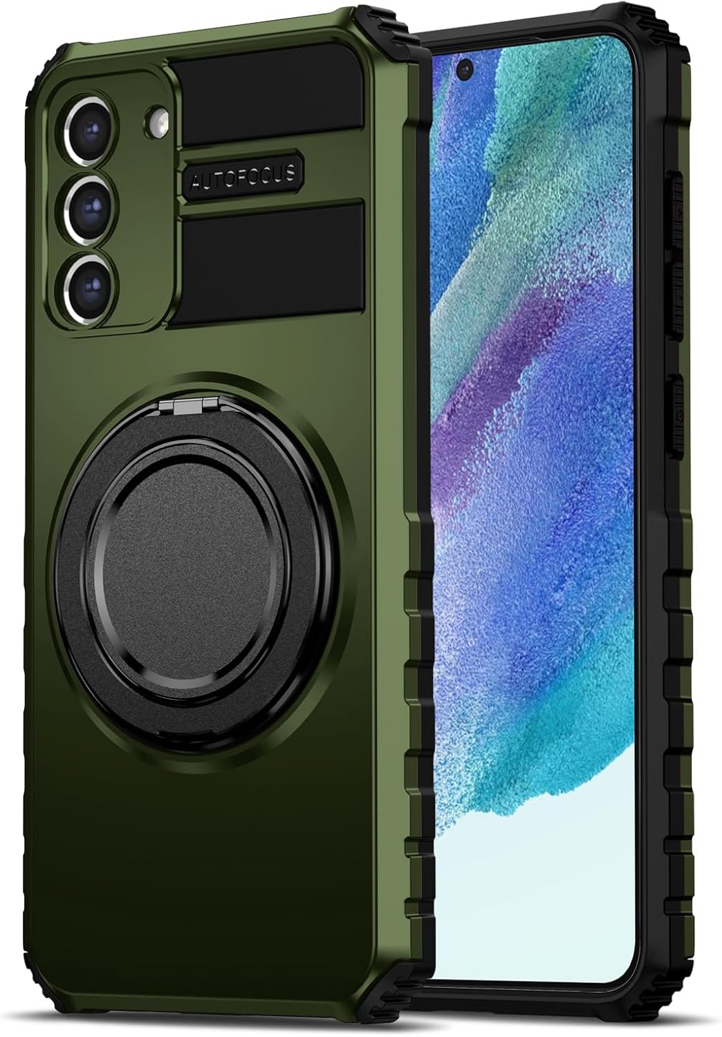 for Samsung Galaxy S21 FE Case with 360°Spin Magnetic Ring [Compatible with Magsafe] Military Grade Shockproof Protective Case with Kickstand for Samsung S21 FE, Green Green Galaxy S21 FE (PACK OF 2)