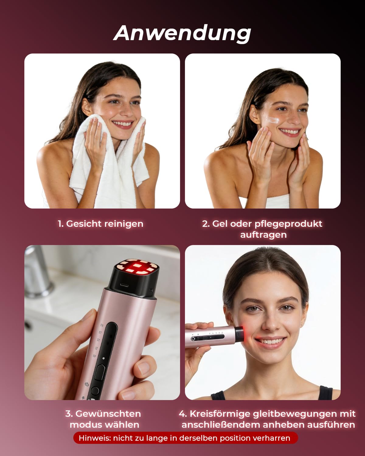 Gesichtsmassagegerät Radiofrequenz 5-in-1, EMS & Lichttherapie, Straffendes Lifting für Gesicht & Hals, Reduziert Falten, Feine Linien & Vergrößerte Poren, Anti-Falten, für Straffere Haut (Roségold)