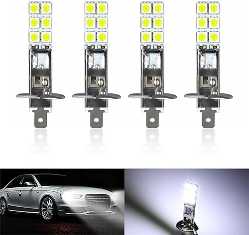 Miniatura 1 de Yonput 4 lámparas antiniebla LED H1 para automóvil, 2.4 pulgadas x 0.4 pulgadas, metal súper brillante 12SMD-5050 chip Plug and Play, bombillas LED