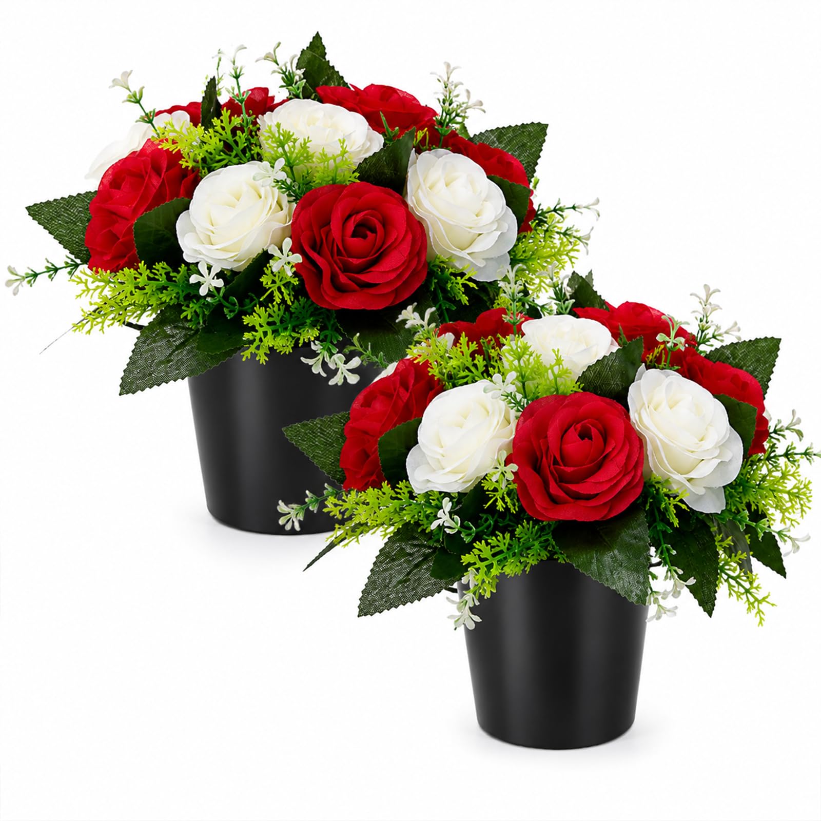 2 Pcs Artificial Flowers for Graves, Silk Memorial Cemetery Flowers in Pots