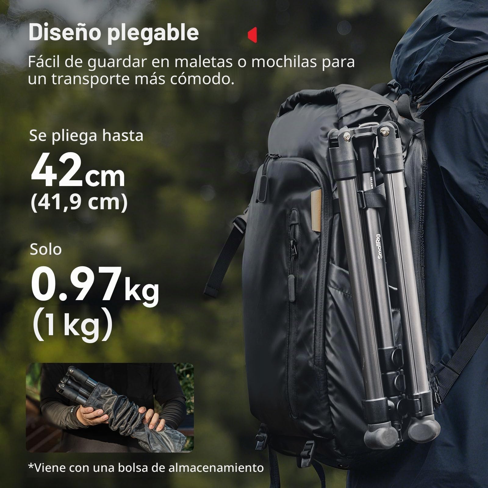 SMALLRIG Soporte de Luz 190cm, Carga Máx. 4kg, Soporte Compacto para Flash, Luces LED/RGB/COB, Plegable 43cm - 5475