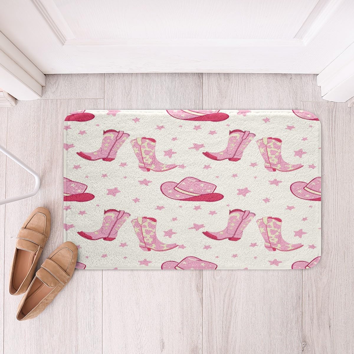 Feelyou Cowboy Hats Boots Horseshoe Western Soft Fleece Door Carpet Cowgirl Polyester Bath Rug for Kids Boys Girls Princess Starry Non Slip Bath Mat