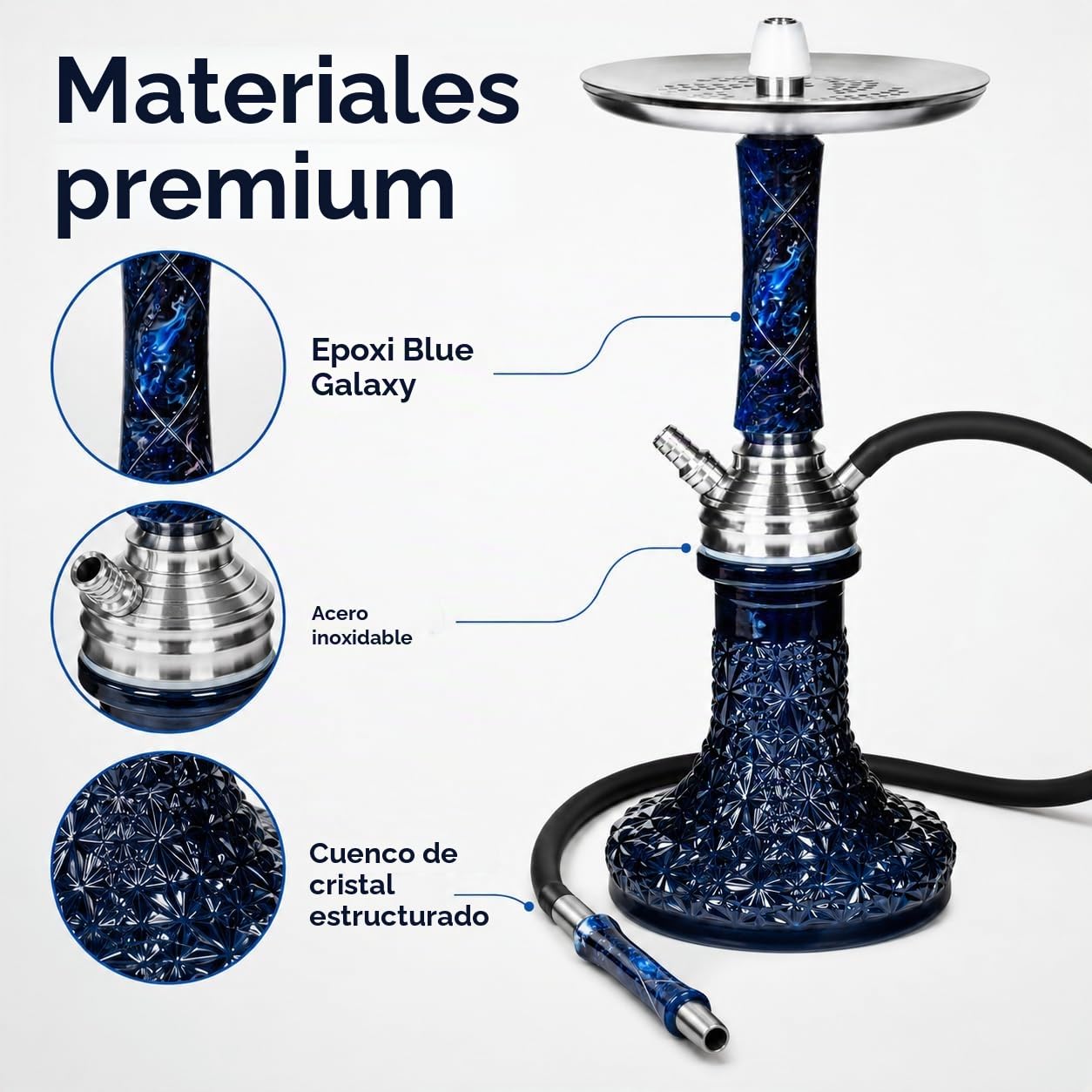 Secret - Juego completo de cachimba epoxi de acero inoxidable con sistema especial de descarga, incluye manguera de 150 cm con boquilla de epoxi y muchos accesorios
