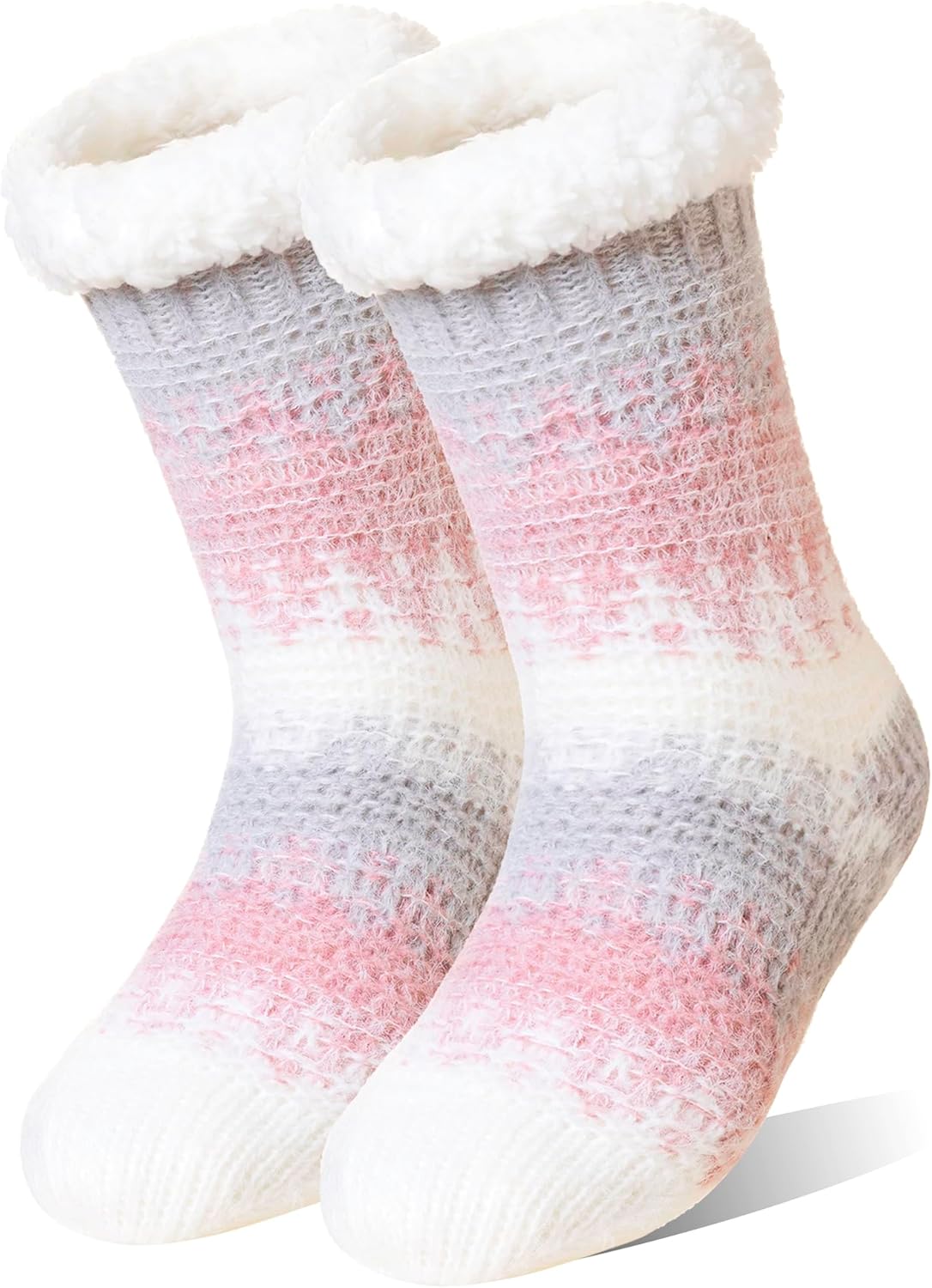 Womens Fuzzy Slipper Grips Socks Fluffy Winter Warm Fleece Lining Non Slip Thick Thermal Cozy Plush Socks