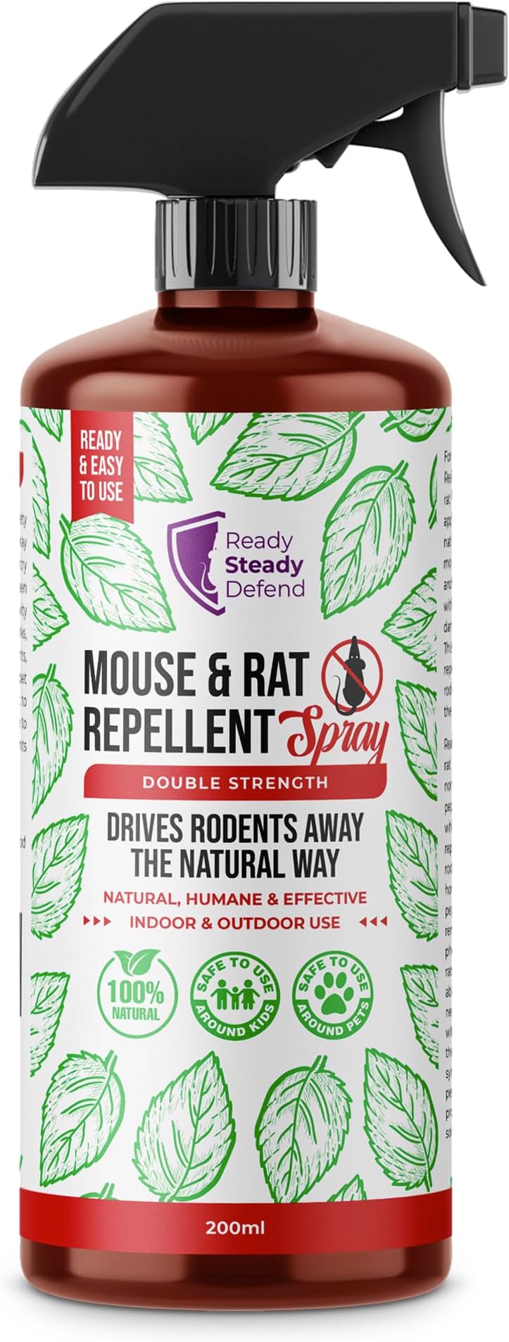 Ready Steady Gro 200ml Natural Rat & Mouse Repellent Spray - Eco-Friendly Peppermint & Cedarwood, Long-Lasting Home Protection, Safe for Family & Pets