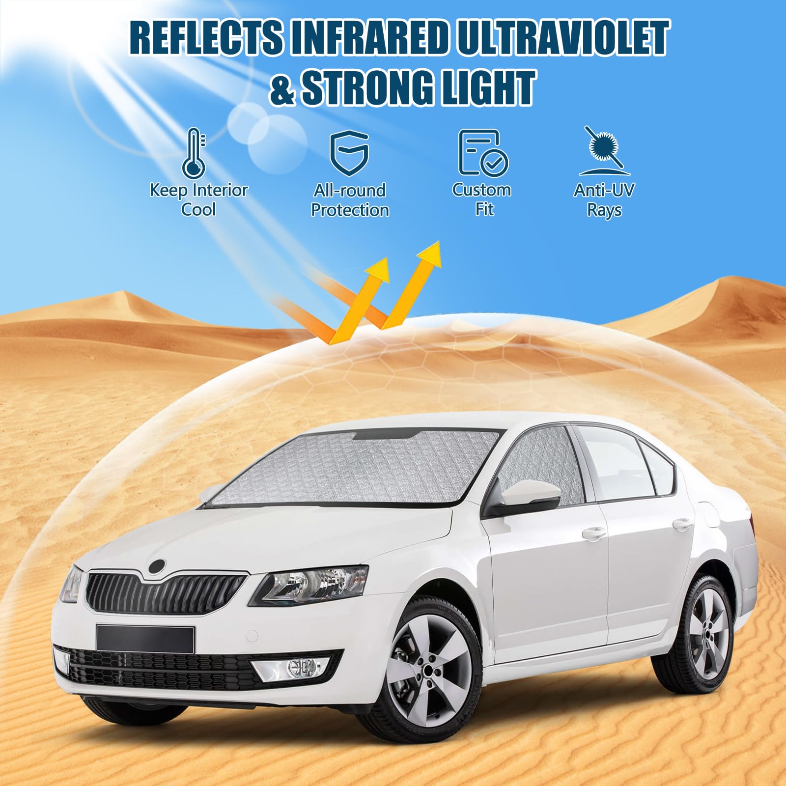 Parabrezza Parasole Auto di Compatibile con Skoda Octavia MK3 2012-2019, 3 Pezzi Copertura Parasole Interna Auto, Visiere Parasole Impermeabile e Pieghevole