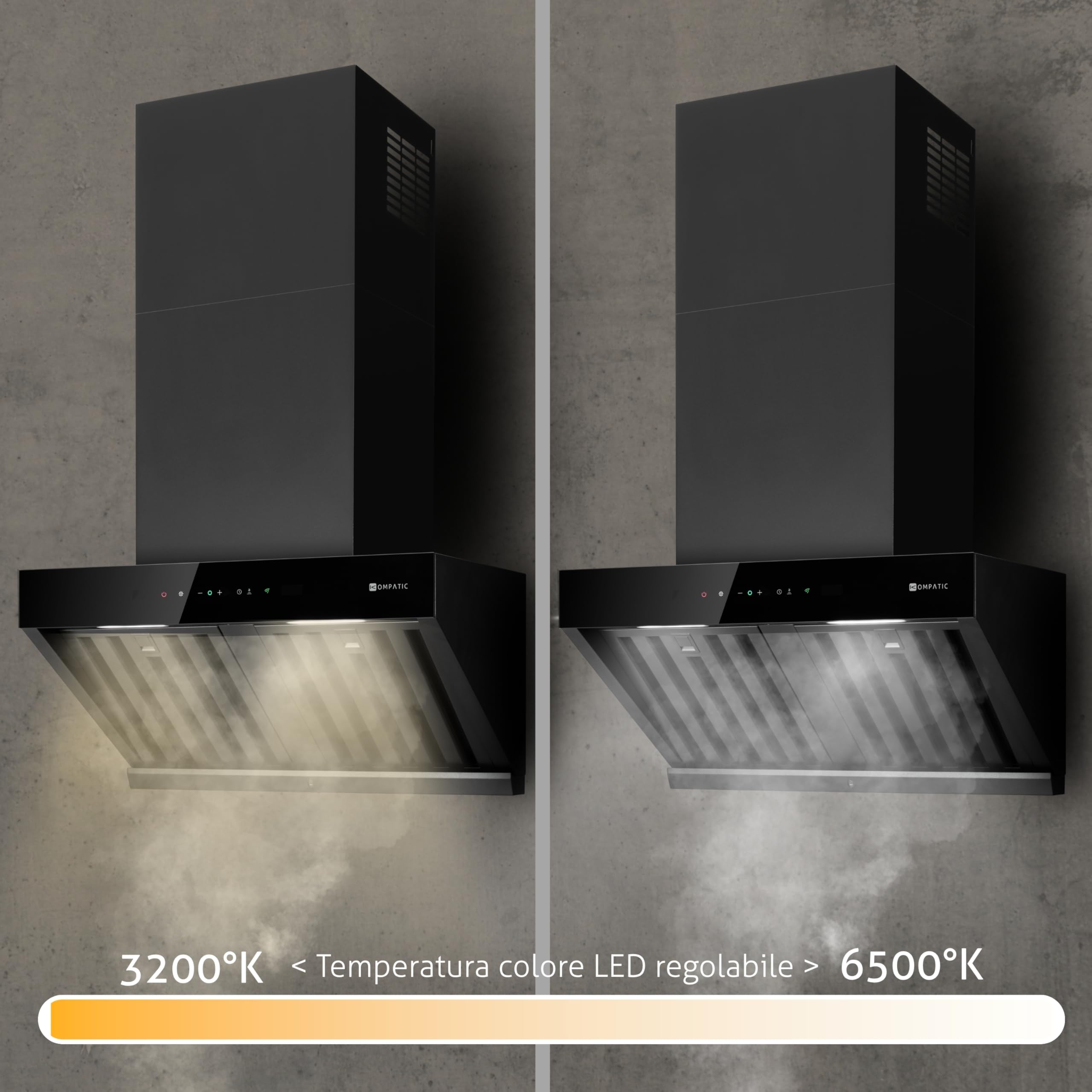 Kori 60 KPKR60WB Cappa a Parete 60 cm, 800 m³/h, Classe A+++, Gesture & Touch, Telecomando, Sensore Calore, Filtri Baffle, Boost/Super Boost, Nero Opaco
