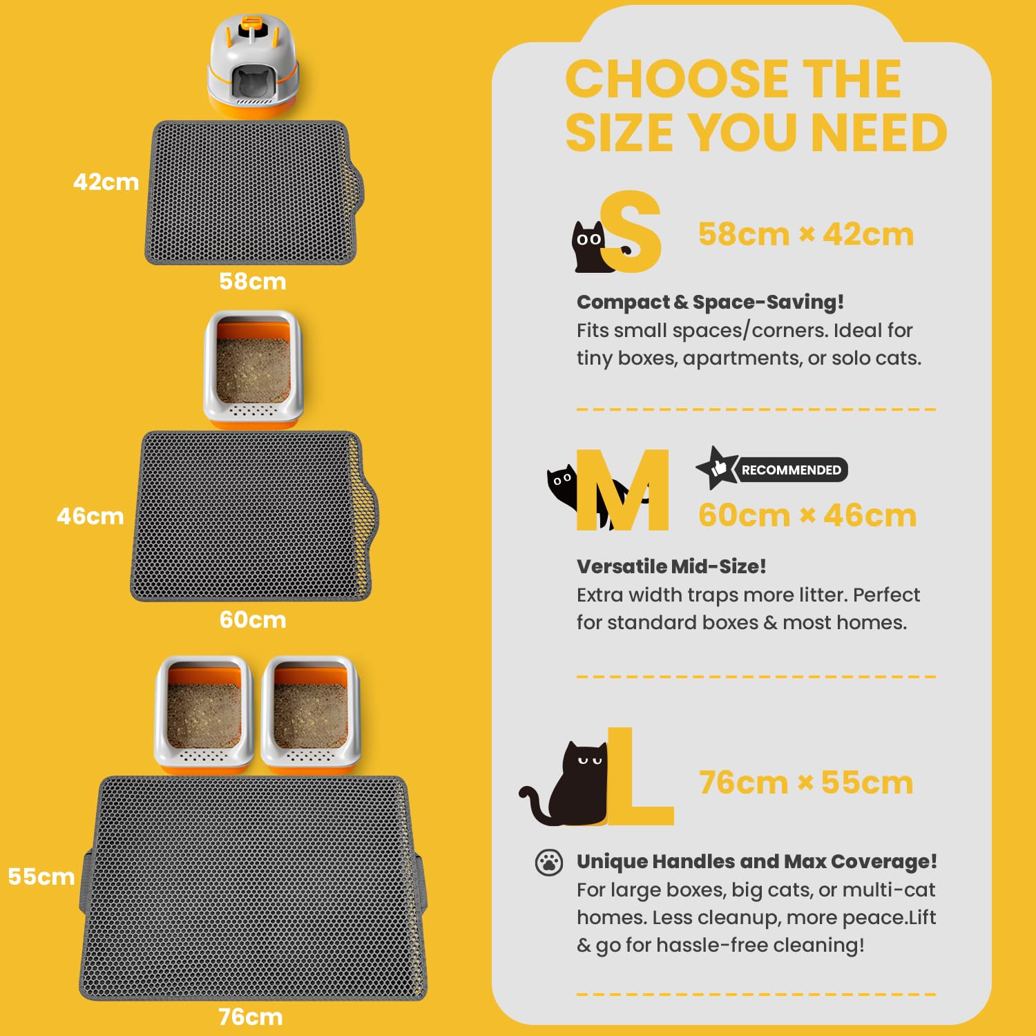 Conlun Tappetino per Lettiera con Manici, XXL 76x55 cm Assorbe Pipì & Blocca Granuli - Doppio Strato a Nido d'Ape, Antiscivolo, Pulizia Rapida (Grigio)