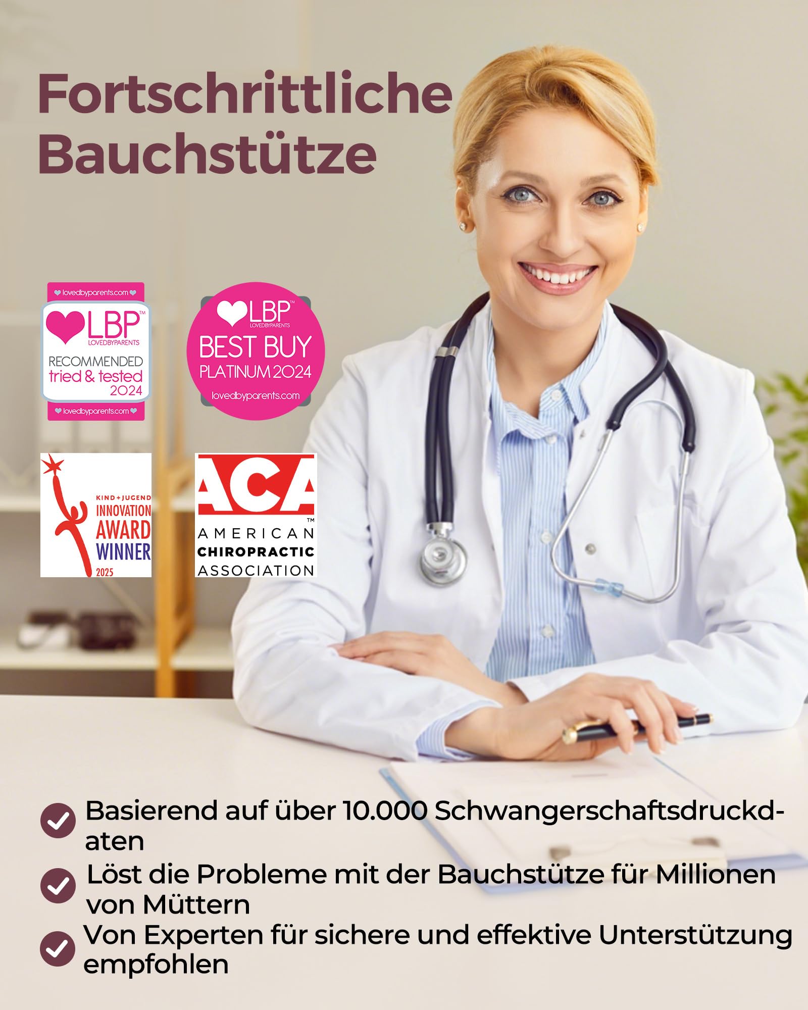 Momcozy Schwangerschafts-Bauchband mit Ergonest-Stütze – Unsichtbar & Atmungsaktiv Größe L, Tragbares Schwangerschaftskissen – W-förmiges Seitenschläferkissen für Rücken