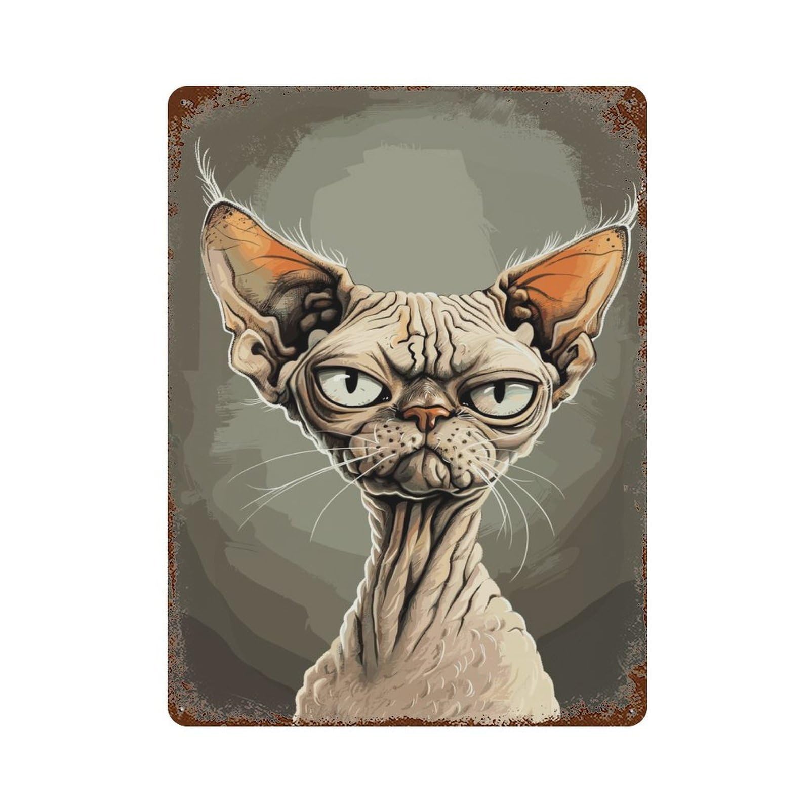 Devon Rex Caricature 15.7"x11.8" Rusty Metal Tin Sign, Novelty Wall Decor for Cafe, Home Bar And Lounge Decor