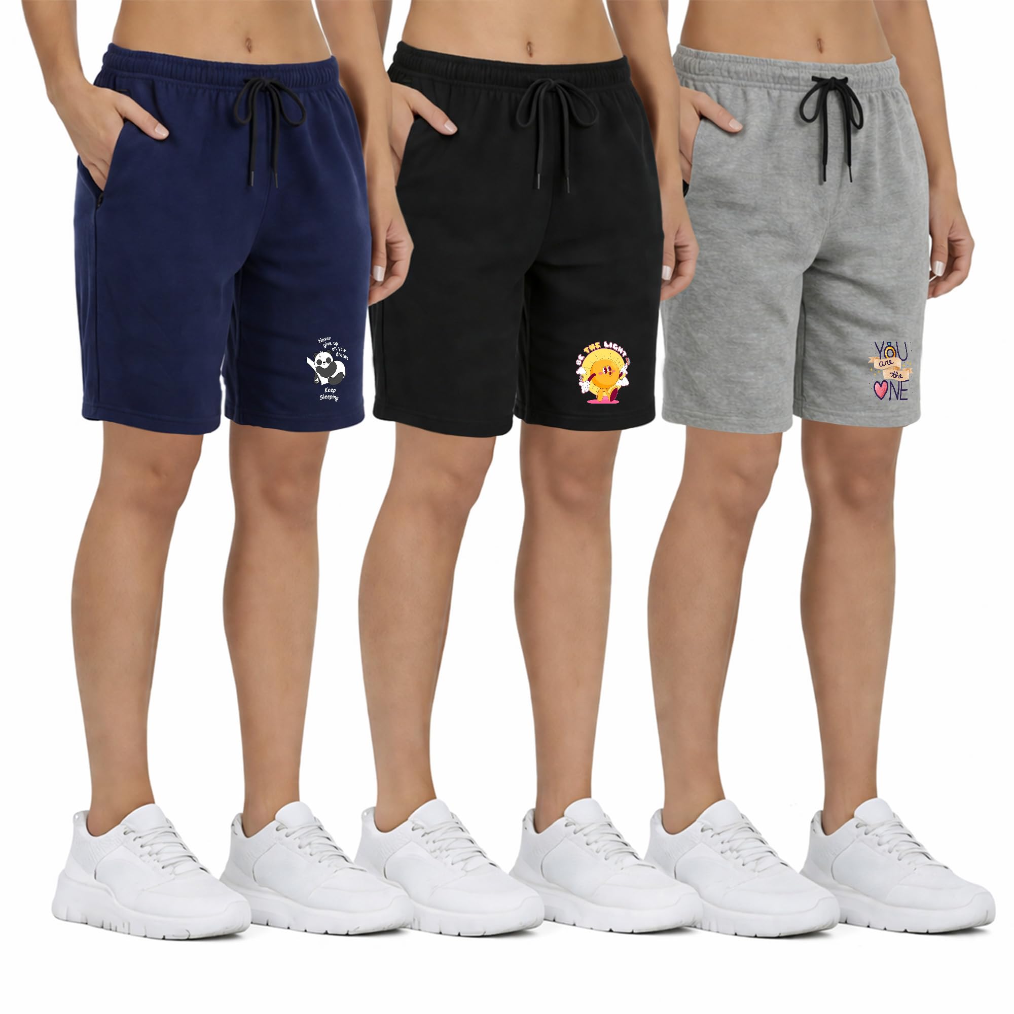 buy that trendz Womens Cotton Summer Knee Length Shorts Sleeping Panda Printed Regular Fit Casual Shorts Combo for Womens Pack of 3 (S-4XL)-picture-42